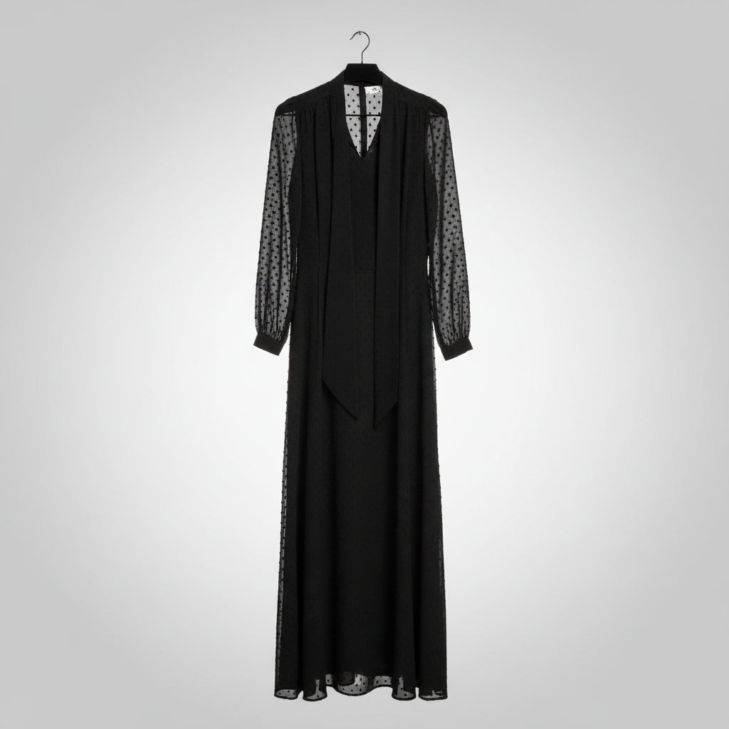 House of Lancry Black Swiss Dot Maxi Dress Size S | Women's Elegant Maxi Dress