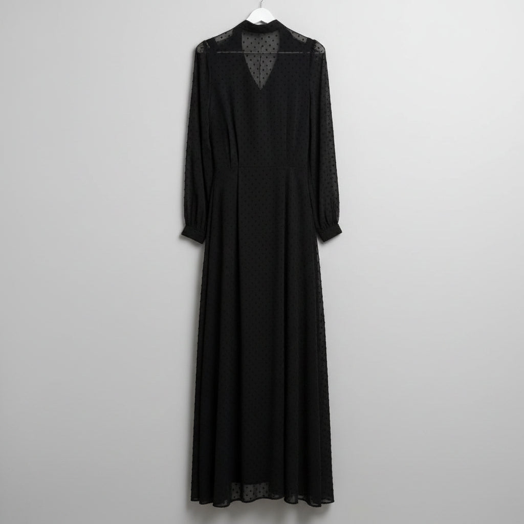 House of Lancry Black Swiss Dot Maxi Dress Size S | Women's Elegant Maxi Dress