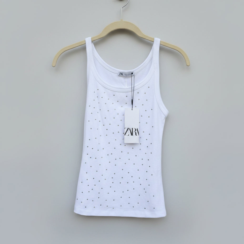 Zara Rhinestone Embellished Tank Top Size S NWT| Sparkly Women's Sleeveless Top
