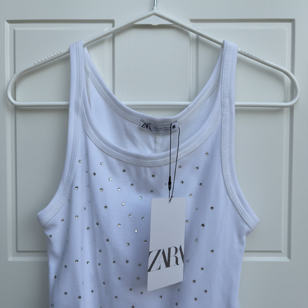 Zara Rhinestone Embellished Tank Top Size S NWT| Sparkly Women's Sleeveless Top