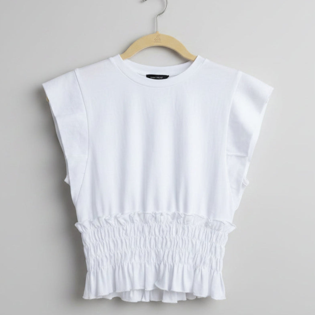 Endless Rose White Smocked Waist Top NWT Size XS | Ruffle Hem Cotton Blend Tee