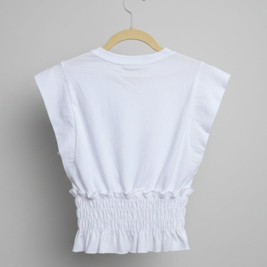 Endless Rose White Smocked Waist Top NWT Size XS | Ruffle Hem Cotton Blend Tee