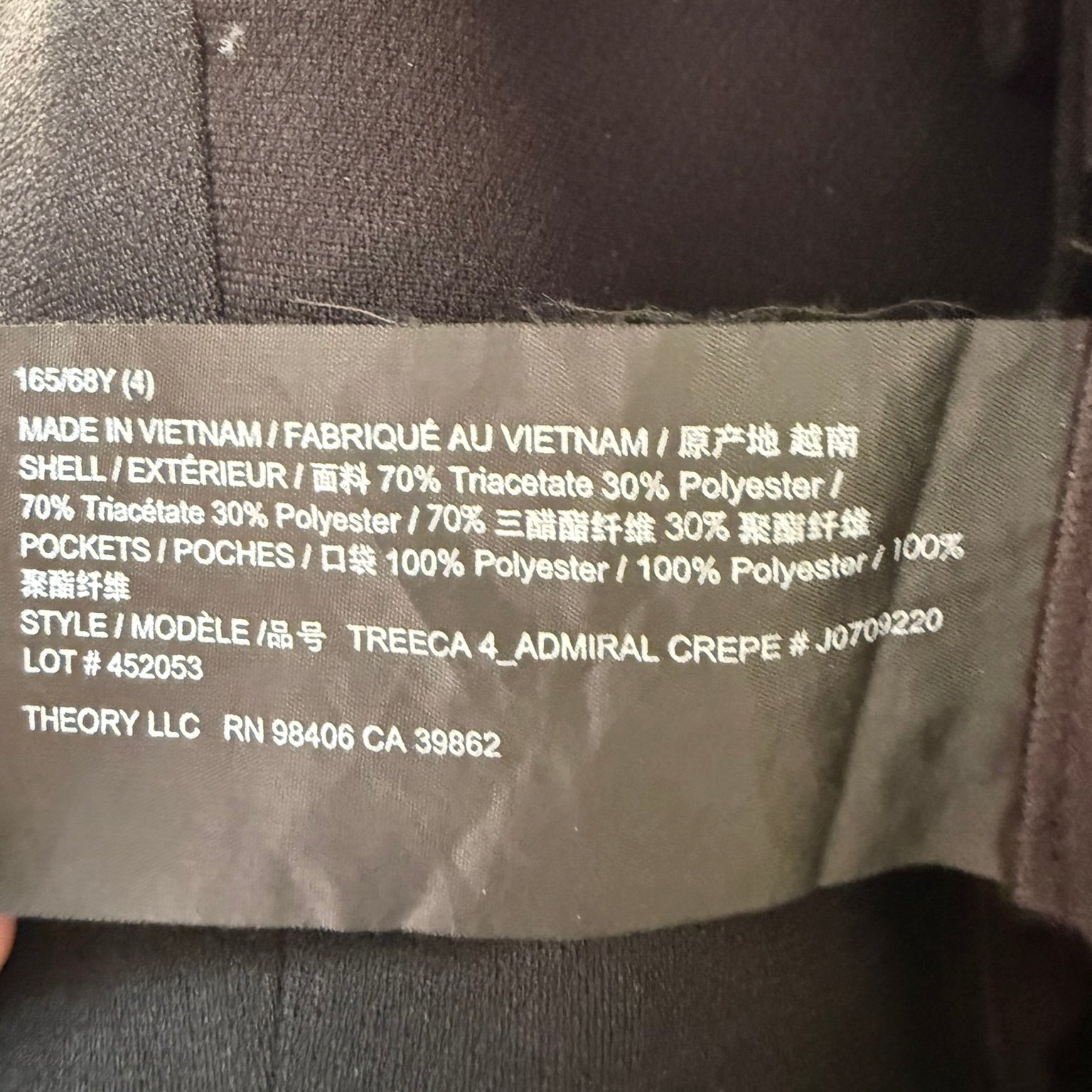 Theory Treeca Admiral Crepe Trousers Size 4