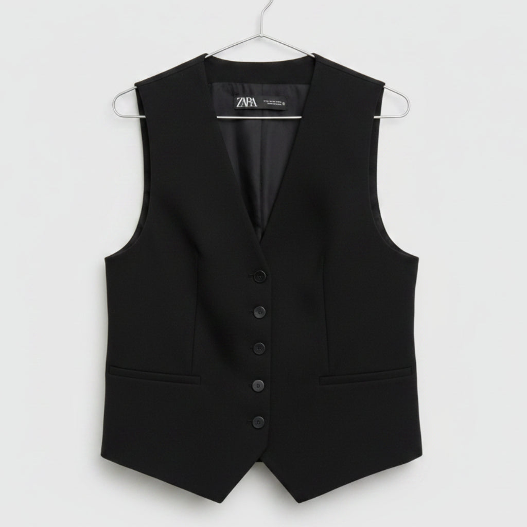 Zara Classic Black Tailored Suit Vest Size XS | Sleeveless Button-Front Waistcoat