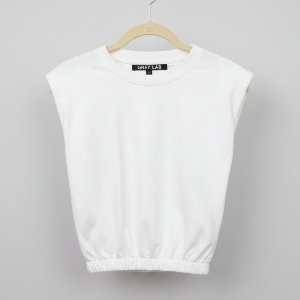 Grey Lab White Shoulder Pad Top Size XS | Structured Cotton Tee