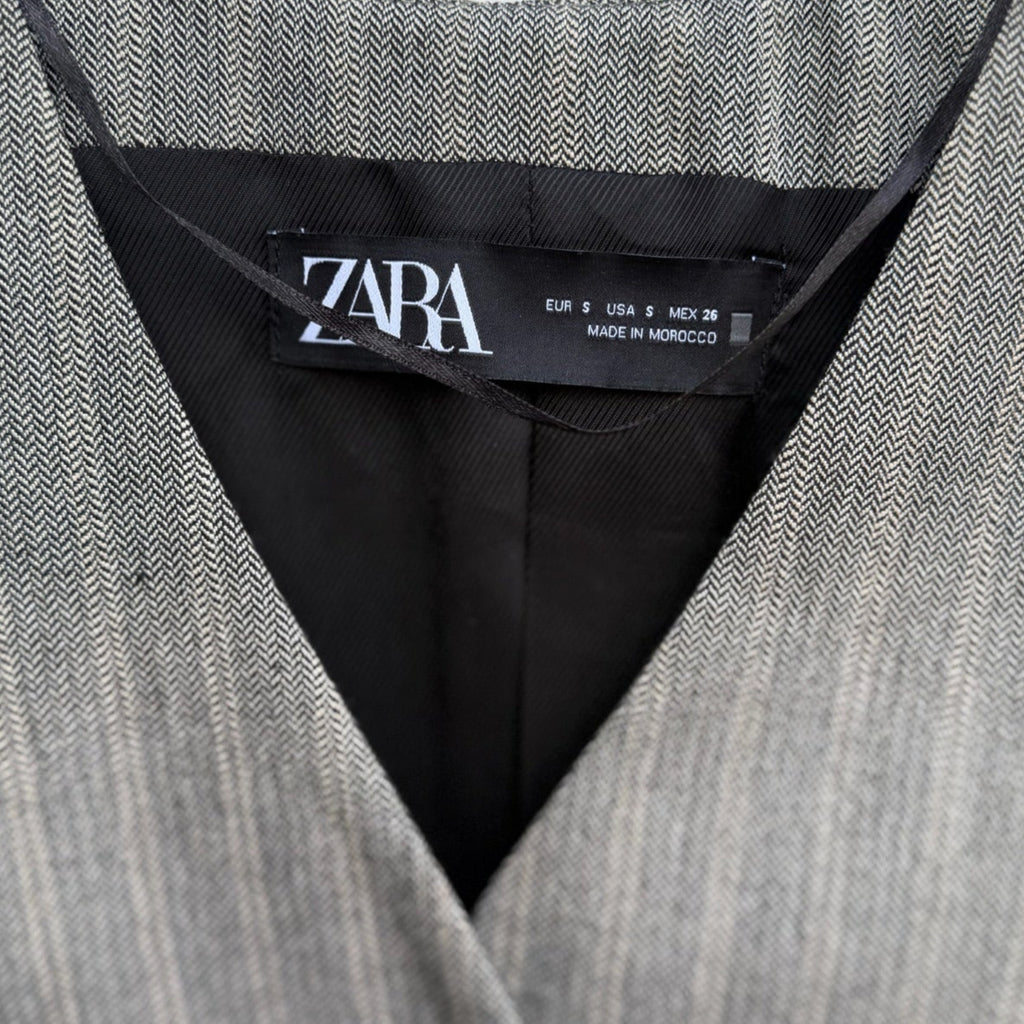 Zara Herringbone Tailored Waistcoat Size S | Gray Button-Front Vest