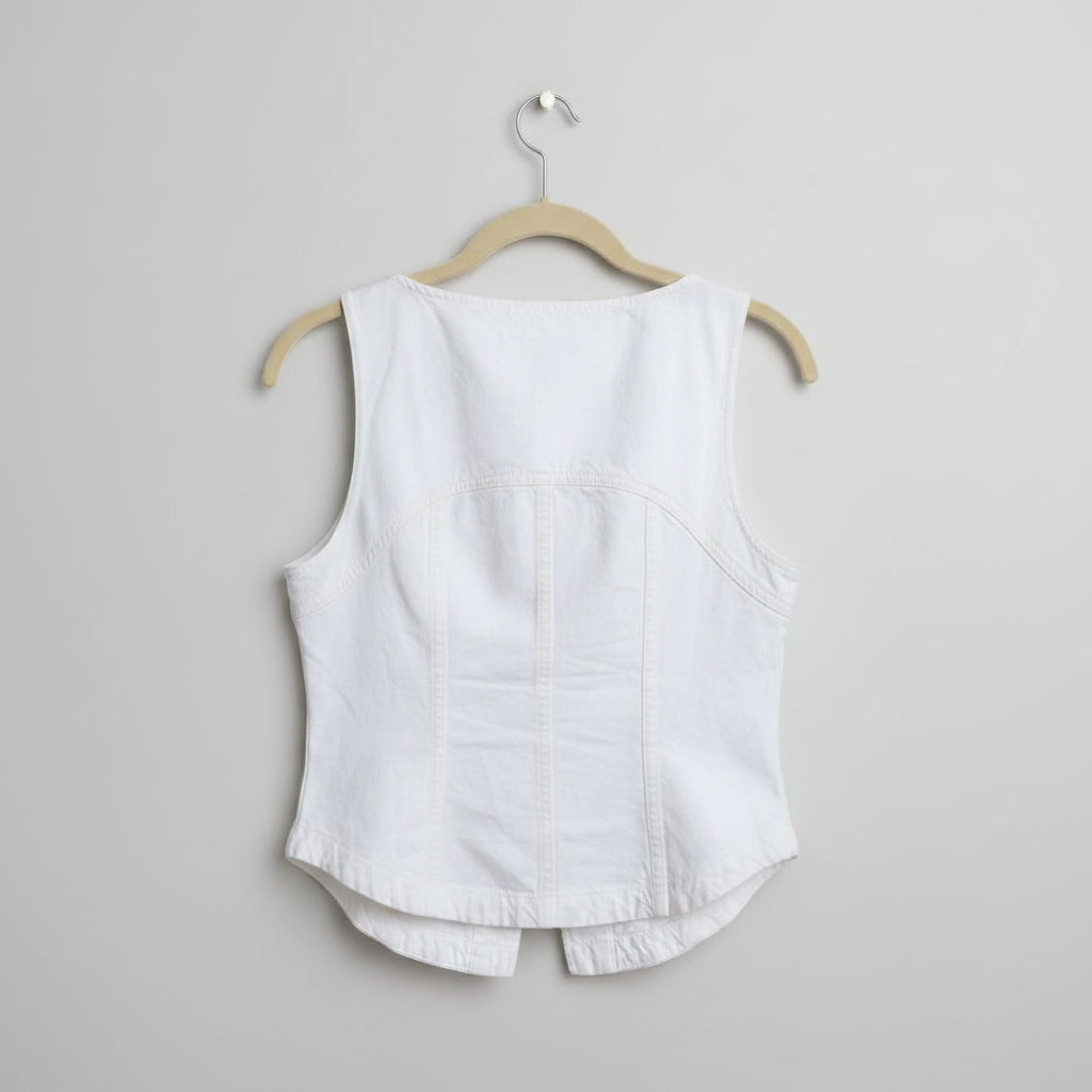 Madewell White Denim Button-Down Vest Size 2 | Sleeveless Cotton Top