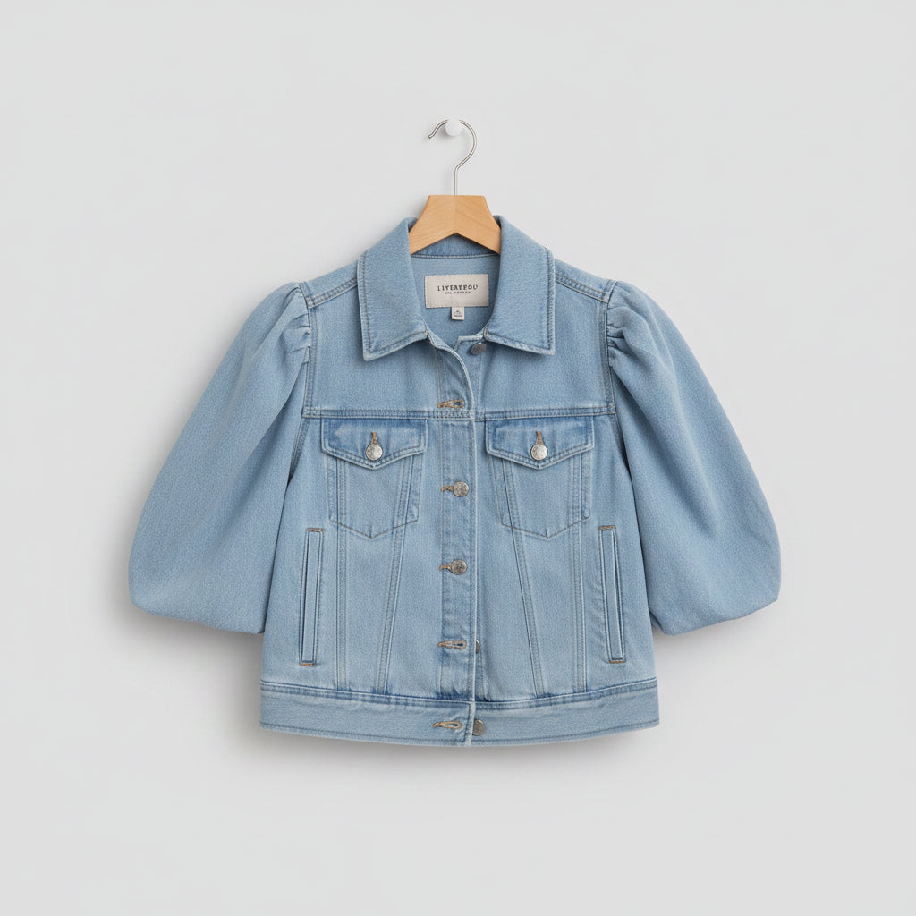 Liverpool Los Angeles Puff Sleeve Denim Jacket Size XS | Light Wash Cropped Jacket