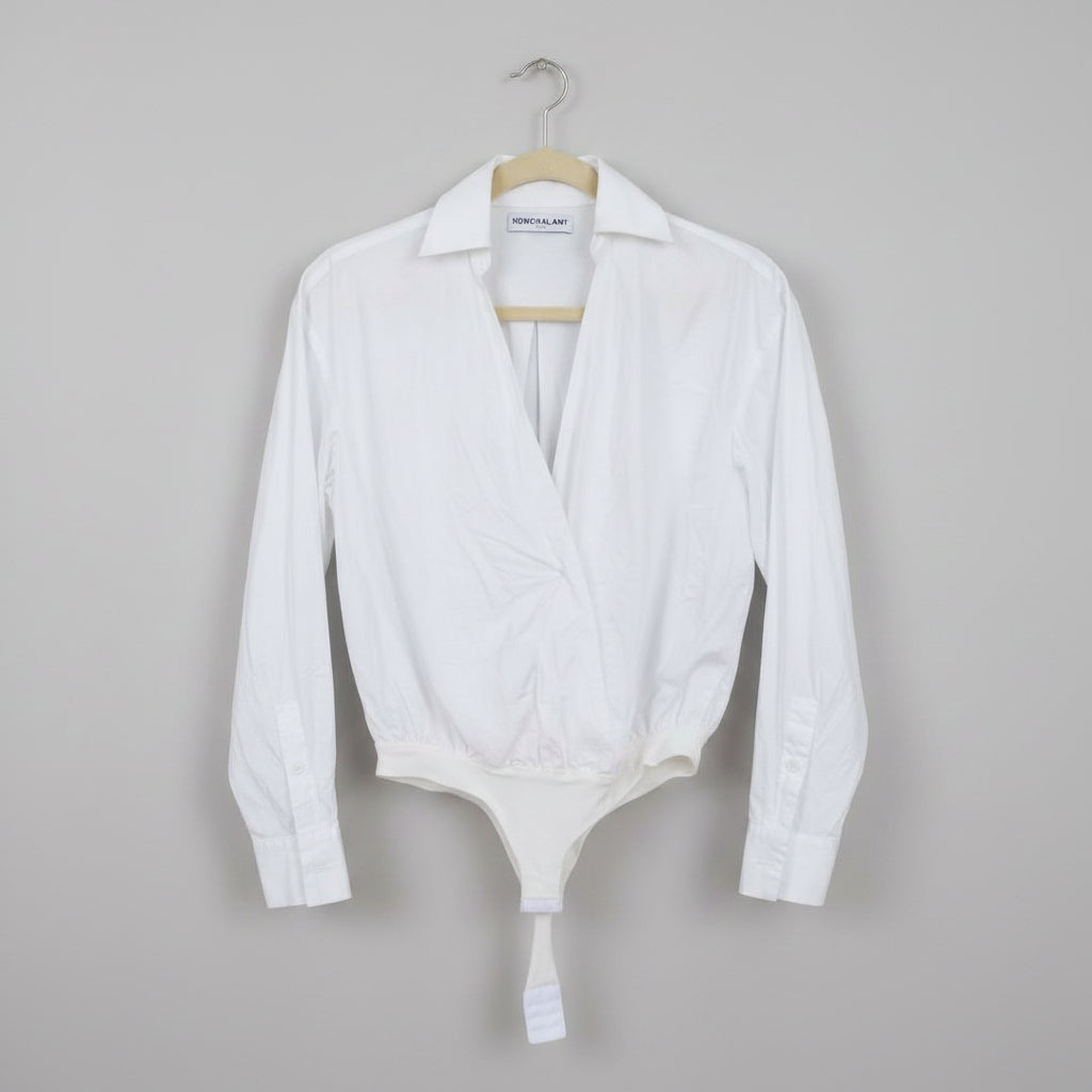Nonchalant Label White Wrap Bodysuit Size XS | Long Sleeve Surplice Top