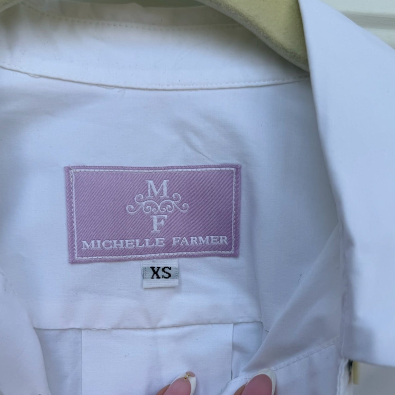 Michelle Farmer White Cotton Button-Down Shirt Size XS | Classic Tailored Blouse