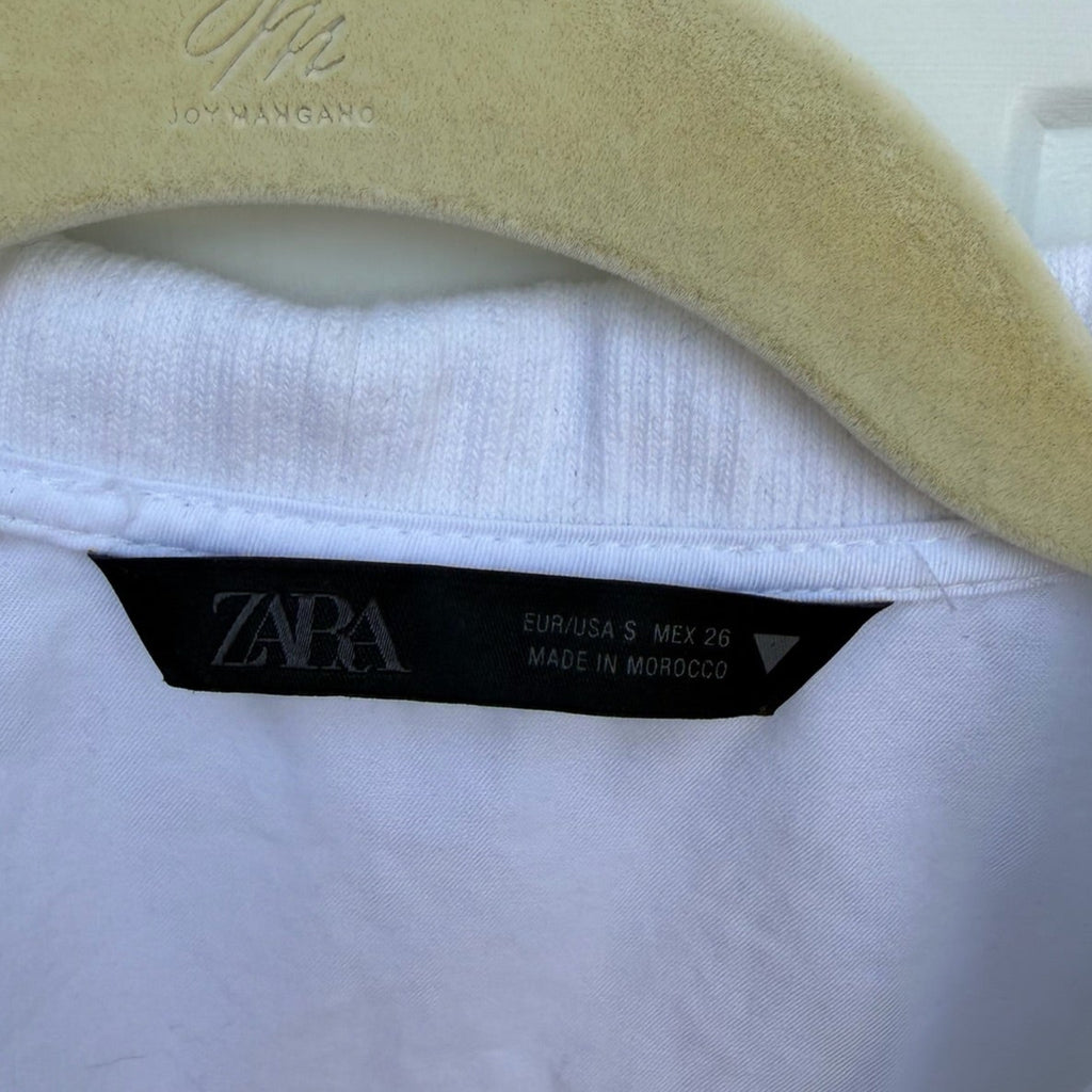 Zara White Ribbed Cropped Polo Shirt Size S | Women's Short Sleeve Knit Top