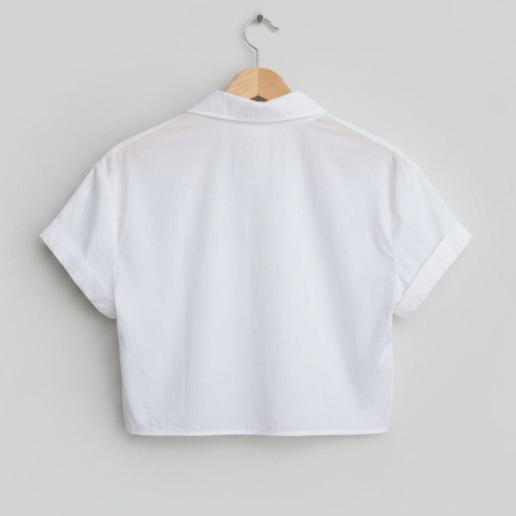 Zara White Ribbed Cropped Polo Shirt Size S | Women's Short Sleeve Knit Top