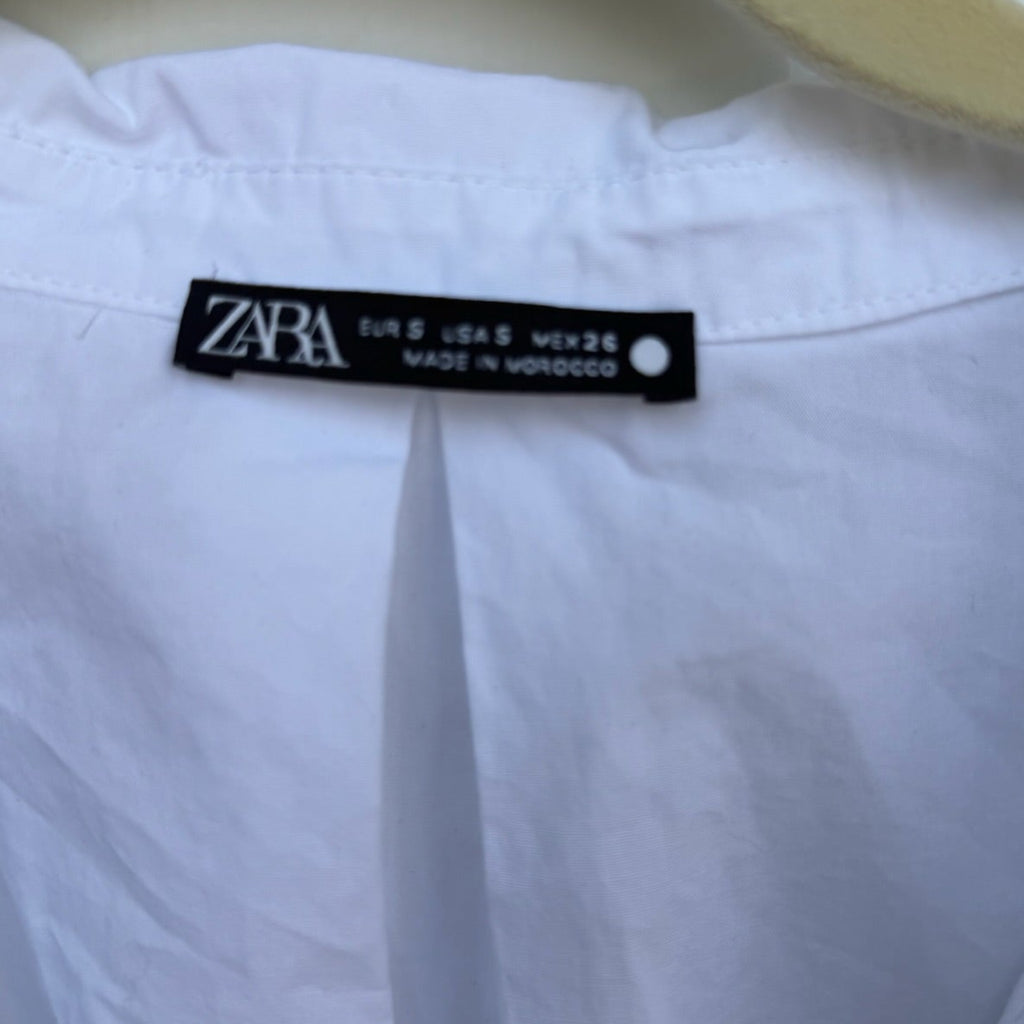 Zara White Collared Bodysuit Shirt Size S | Short Sleeve Cotton Wrap Bodysuit