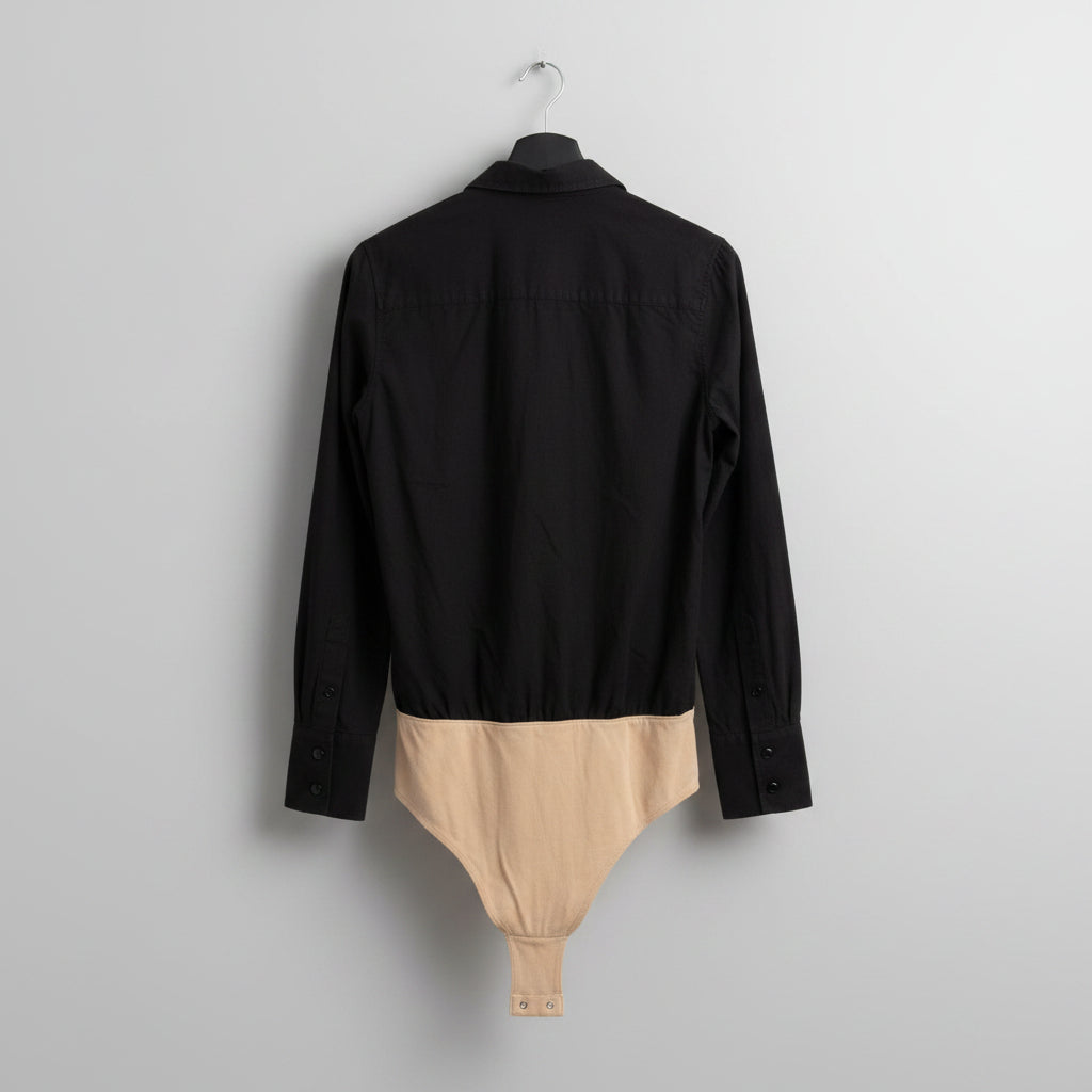 Hancock Black Button-Down Shirt Bodysuit Size S | Women's Collared Bodysuit