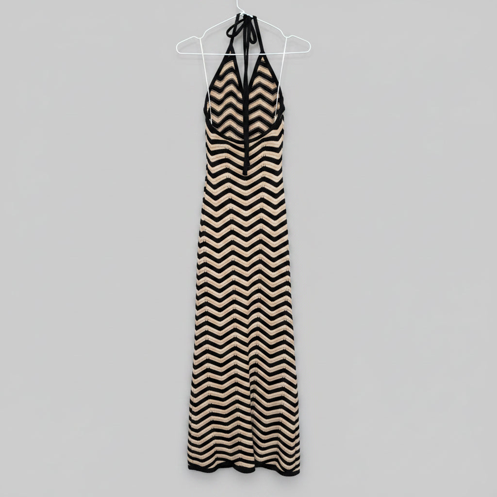 Miou Muse Sunni Chevron Knit Maxi Dress NWT Size S | Women's Designer Dress