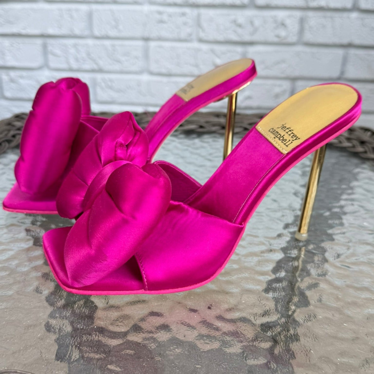 Jeffrey Campbell Hot Pink Bow Heeled Mules Size 7.5