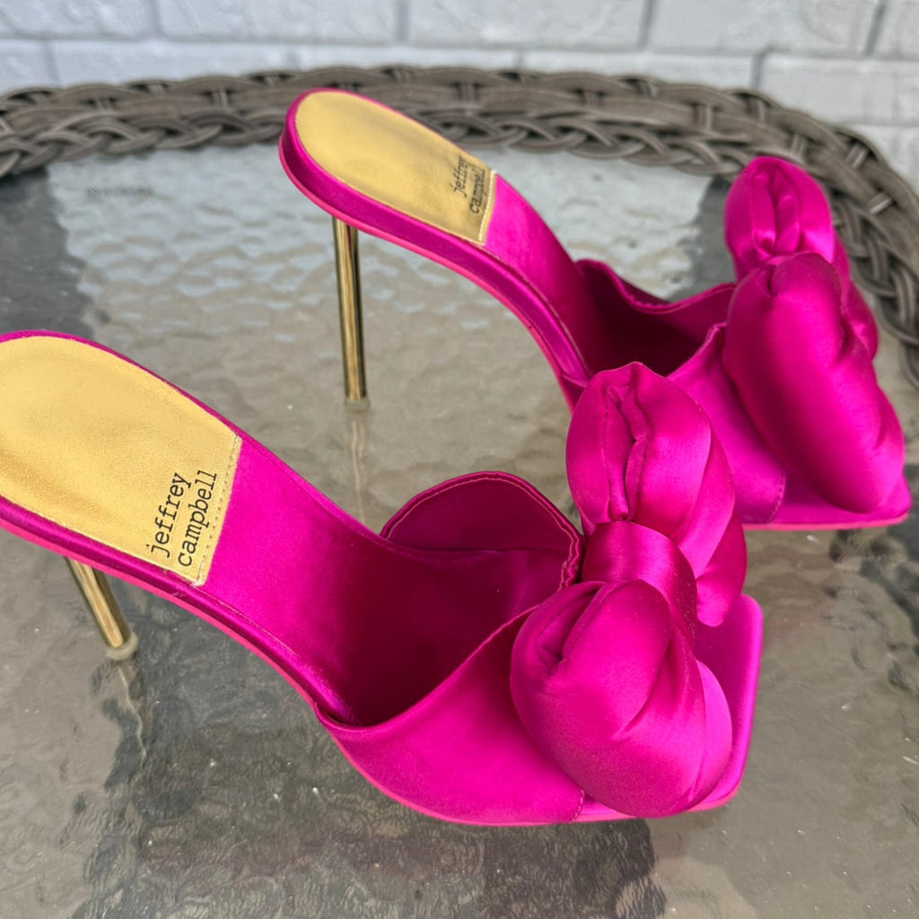 Jeffrey Campbell Hot Pink Bow Heeled Mules Size 7.5