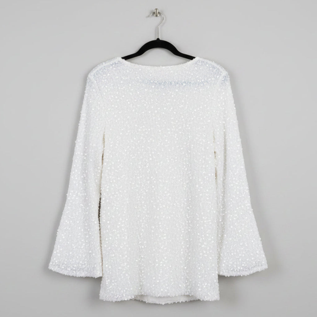 White Sequin Long Sleeve Dress With Bow Size Small