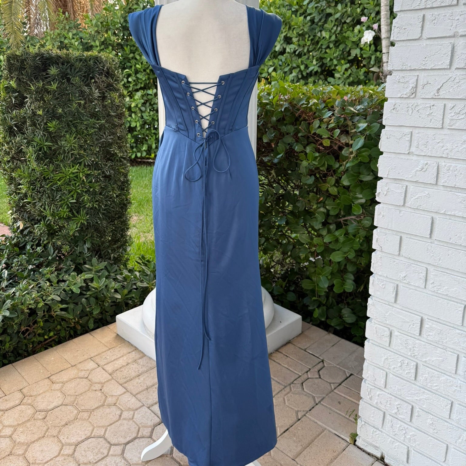 Cinderella Devine Corset Maxi Gown – Deep Blue, Lace-Up Back, Size 6