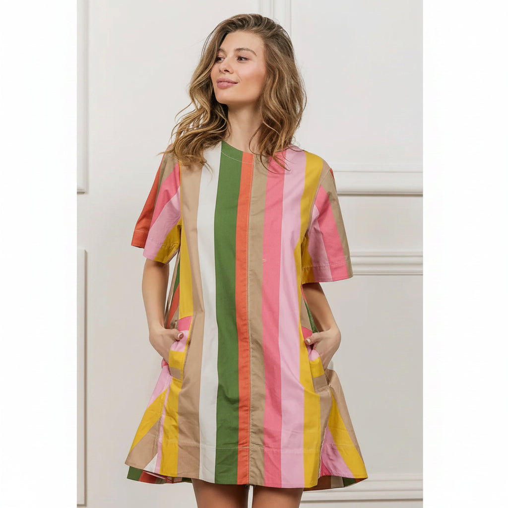 Maeve Multicolor Striped Cotton Dress Size S | Women's Midi Dress