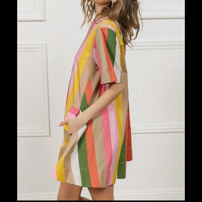 Maeve Multicolor Striped Cotton Dress Size S | Women's Midi Dress