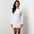 White Sequin Long Sleeve Dress With Bow Size Small