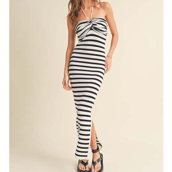 Miou Muse Striped Halter Maxi Dress Size M | Women's Sleeveless Maxi Dress
