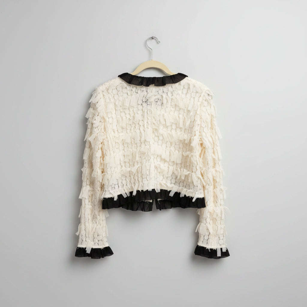 Zara Textured Lace Ruffle Cardigan Size S | Women's Knit Cardigan