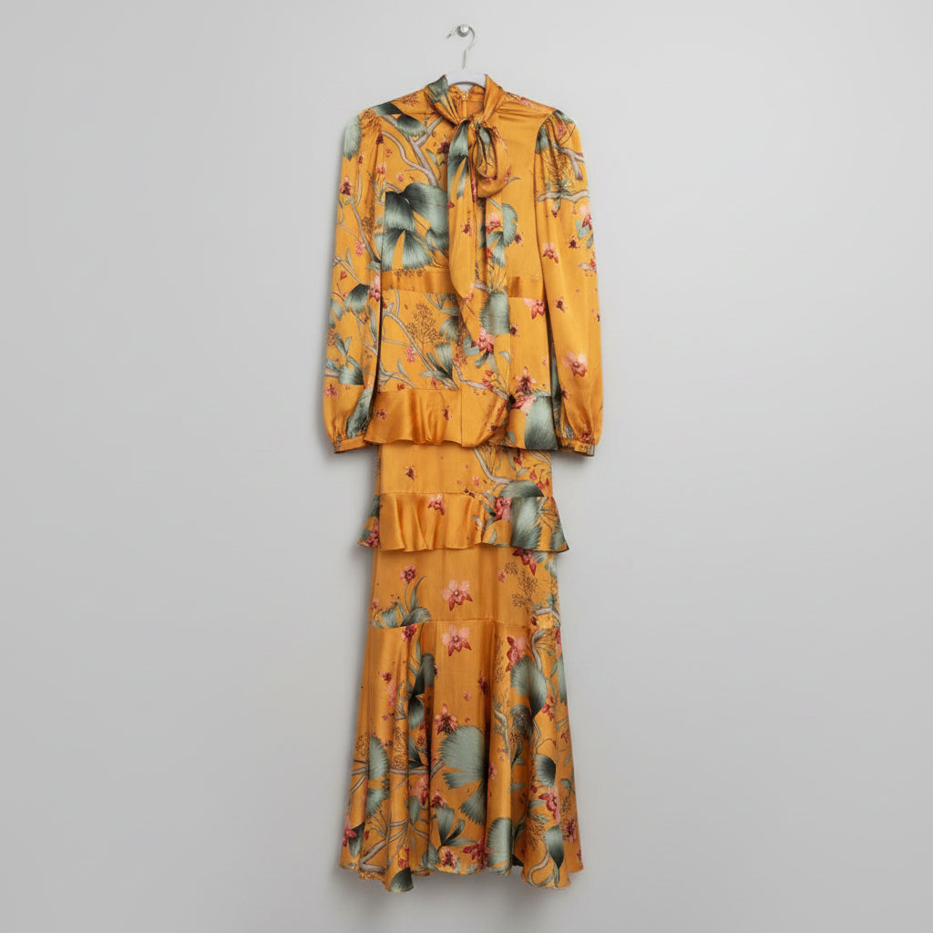 H&M Yellow Floral Long Sleeve Maxi Dress Size 4 NWT | Women's Floral Maxi Dress