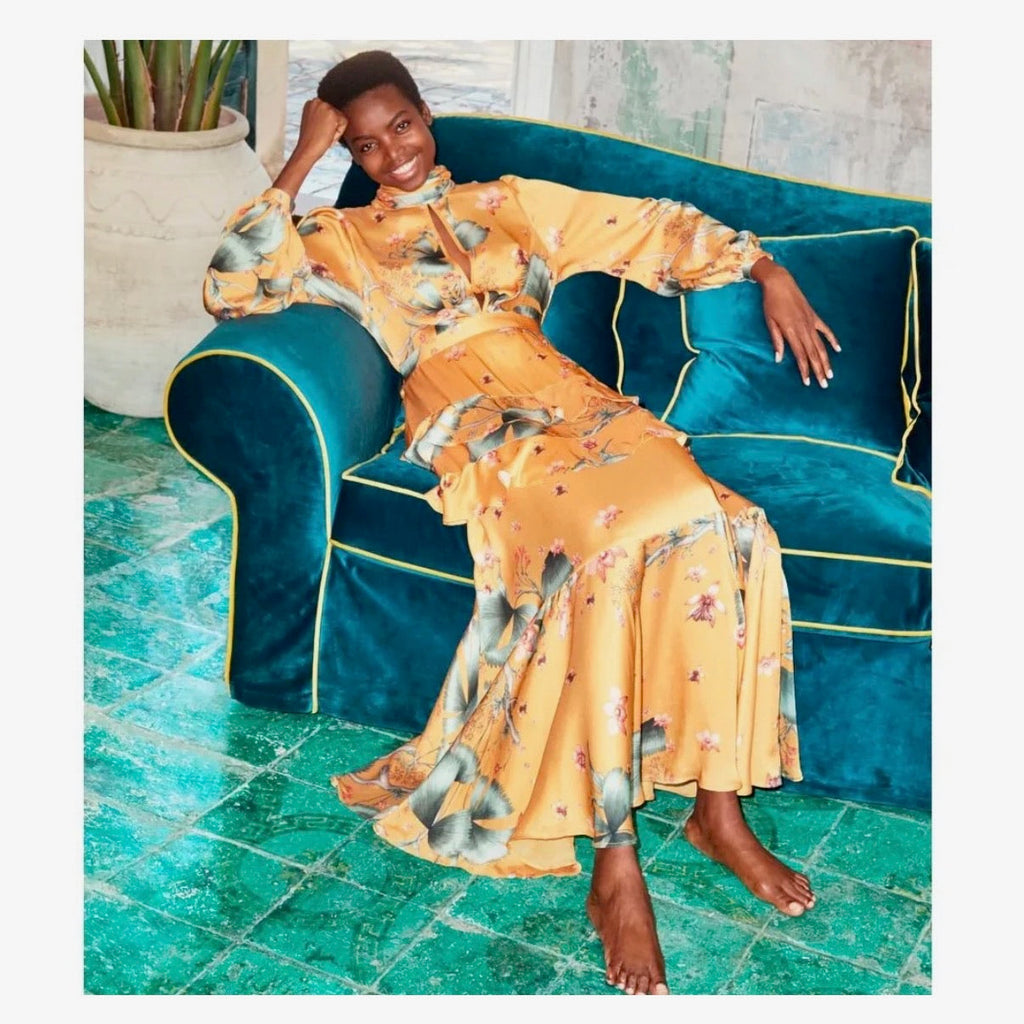 H&M Yellow Floral Long Sleeve Maxi Dress Size 4 NWT | Women's Floral Maxi Dress