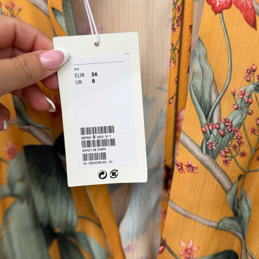 H&M Yellow Floral Long Sleeve Maxi Dress Size 4 NWT | Women's Floral Maxi Dress