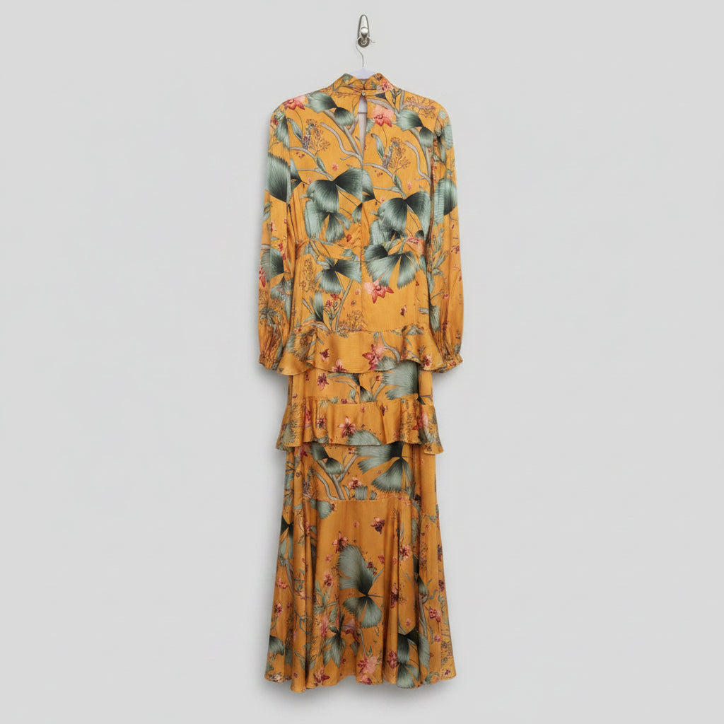 H&M Yellow Floral Long Sleeve Maxi Dress Size 4 NWT | Women's Floral Maxi Dress