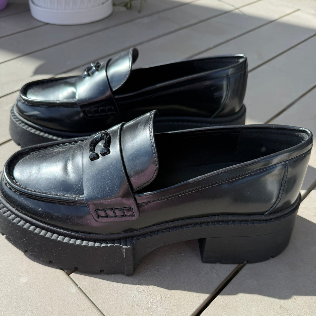 Coach Black Leather Lug Sole Loafers Size 7