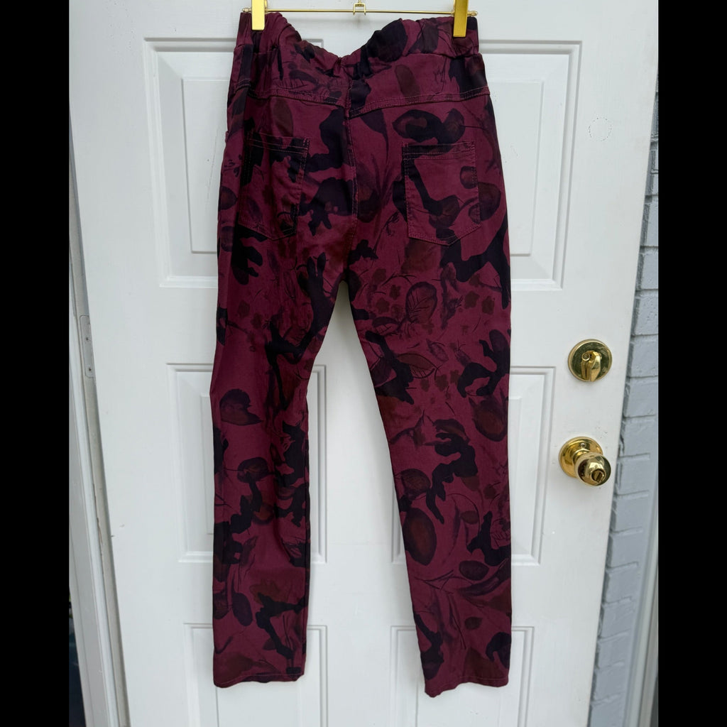 Gigi Moda Floral Burgundy Print Joggers One Size | Made in Italy Women's Lounge Pants