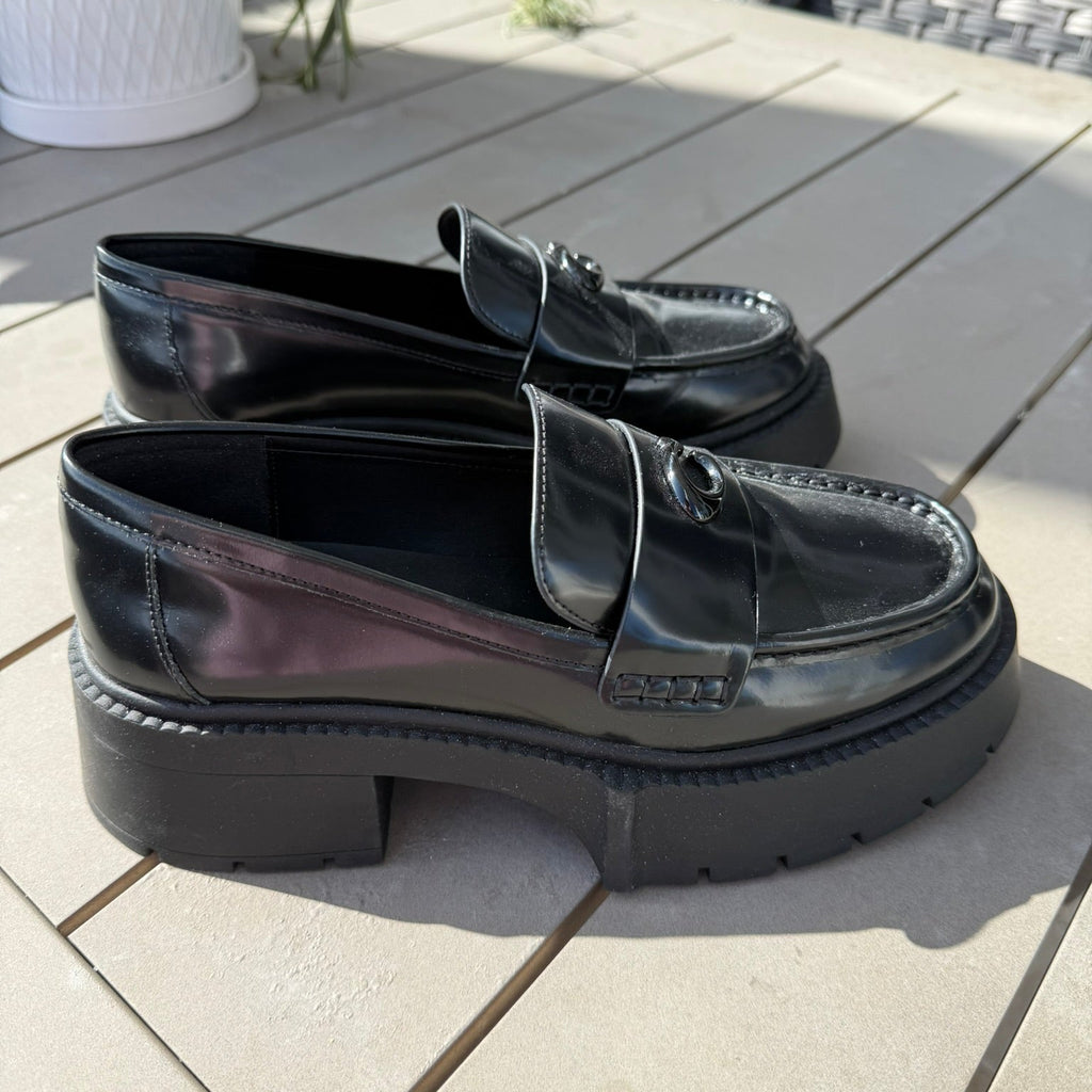 Coach Black Leather Lug Sole Loafers Size 7
