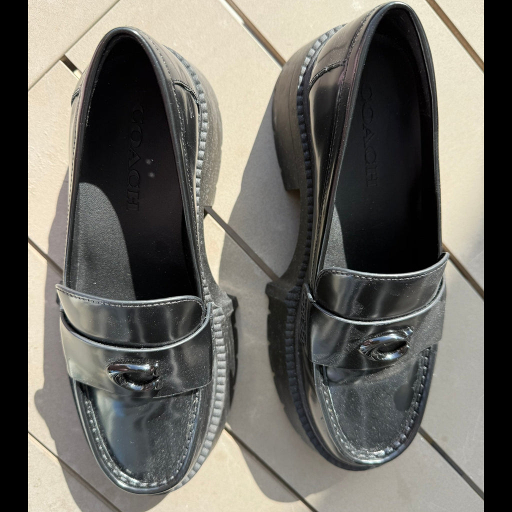 Coach Black Leather Lug Sole Loafers Size 7