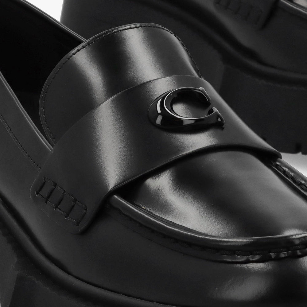 Coach Black Leather Lug Sole Loafers Size 7