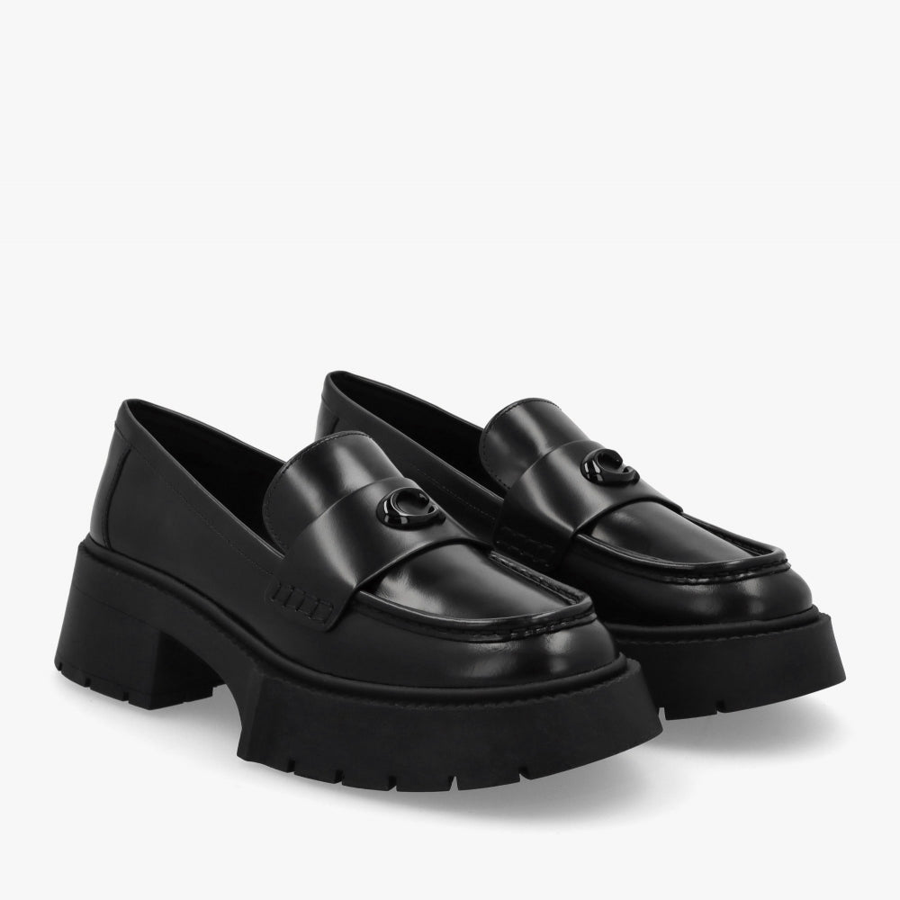 Coach Black Leather Lug Sole Loafers Size 7