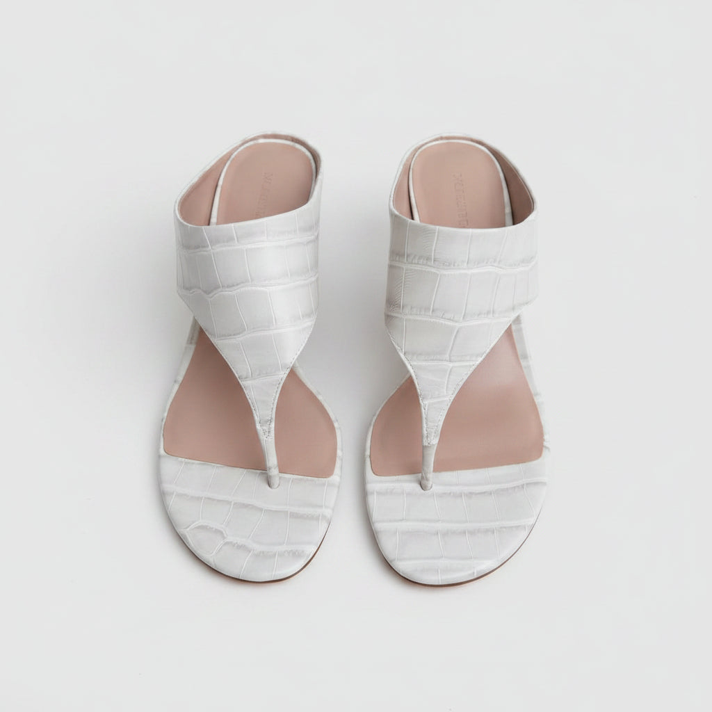 Nordstrom Croc-Embossed Thong Heeled Mules Size 8 | Women's Leather Slide Sandals