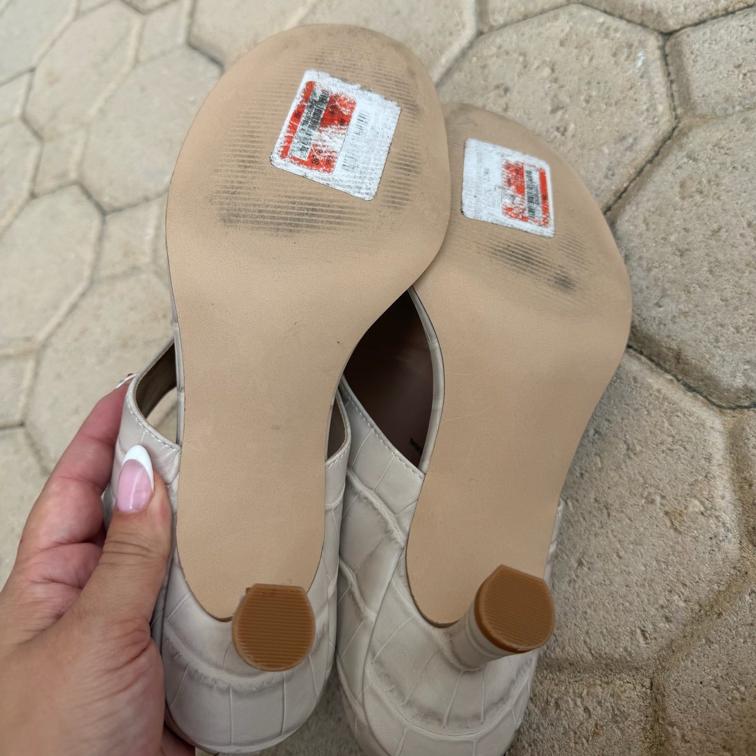 Nordstrom Croc-Embossed Thong Heeled Mules Size 8 | Women's Leather Slide Sandals