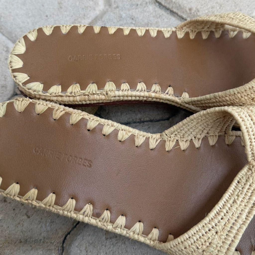 Carrie Forbes Woven Raffia Heeled Sandals Size 38 | Women's Designer Slide Sandals