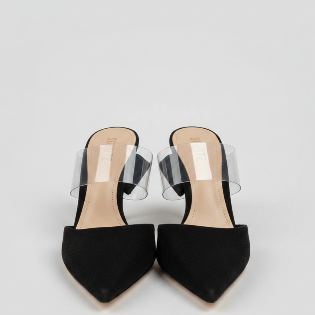 Schutz Black Suede & Vinyl Mules NWT Size 8 | Women's Pointed-Toe Designer Heels