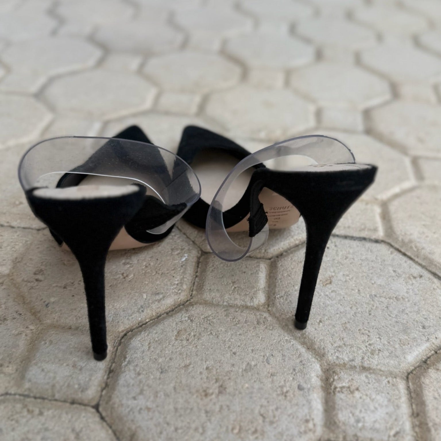 Schutz Black Suede & Vinyl Mules NWT Size 8 | Women's Pointed-Toe Designer Heels