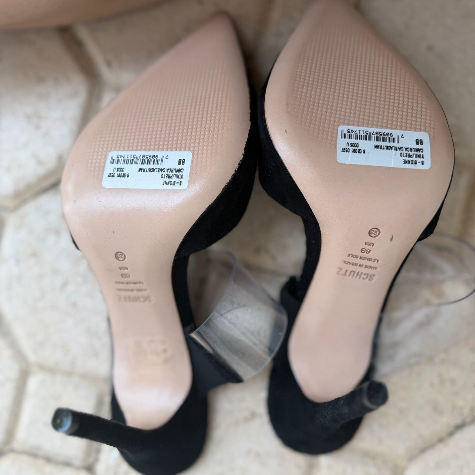 Schutz Black Suede & Vinyl Mules NWT Size 8 | Women's Pointed-Toe Designer Heels