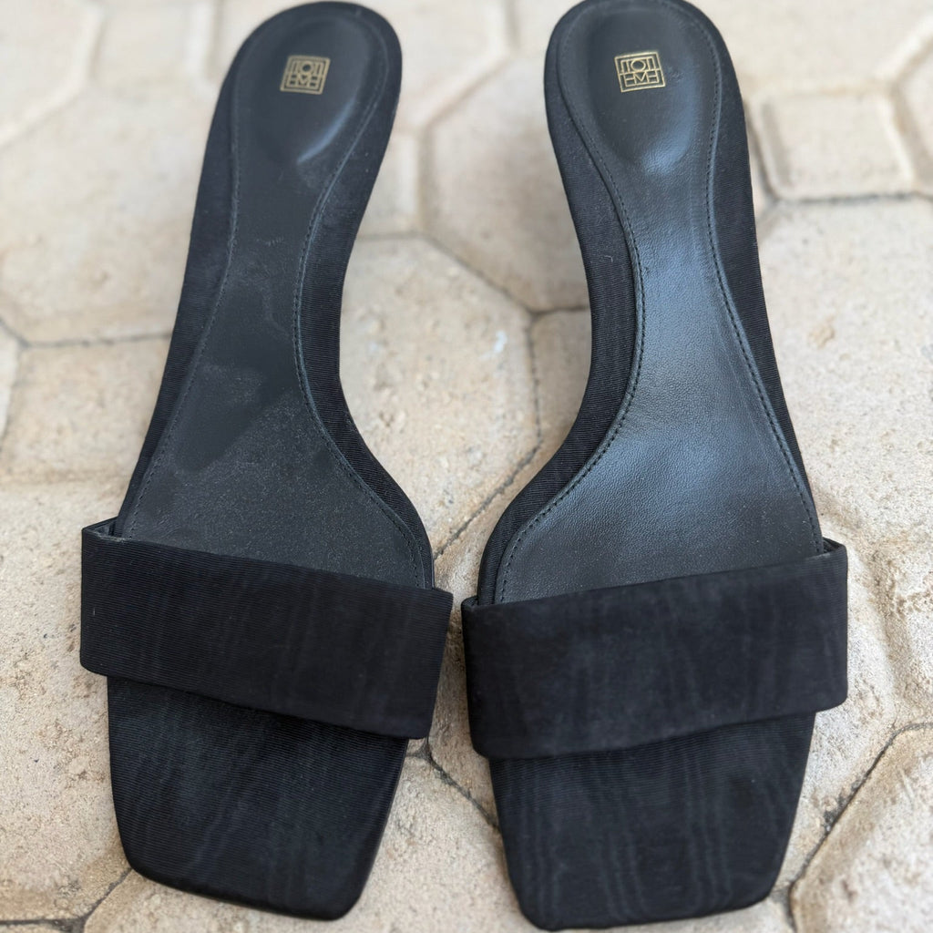 Toteme Moire Black Kitten Heel Mules Size 38 | Women's Designer Leather Mules