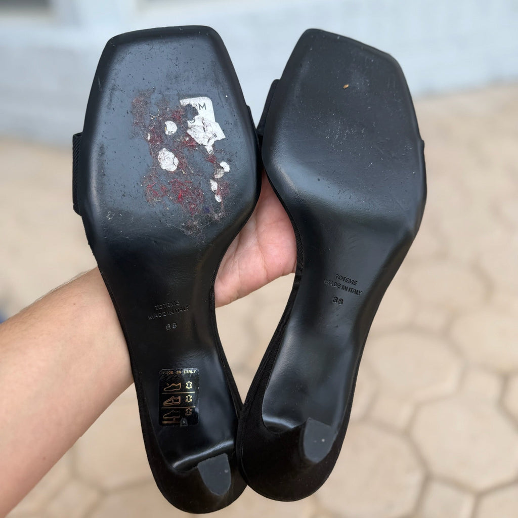 Toteme Moire Black Kitten Heel Mules Size 38 | Women's Designer Leather Mules