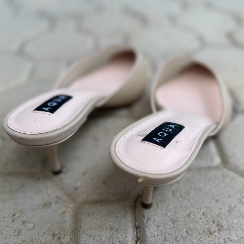 Aqua Nude Pointed Toe Kitten Heel Mules Size 8.5 | Women's Slip-On Heels