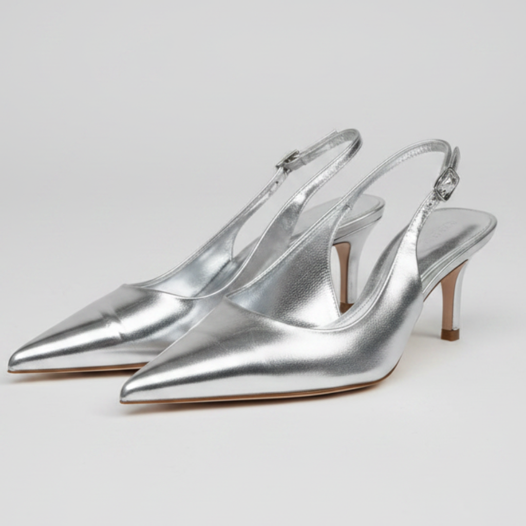 Zara Metallic Silver Slingback Kitten Heels Size 38 | Women's Pointed-Toe Pumps