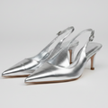 Zara Metallic Silver Slingback Kitten Heels Size 38 | Women's Pointed-Toe Pumps
