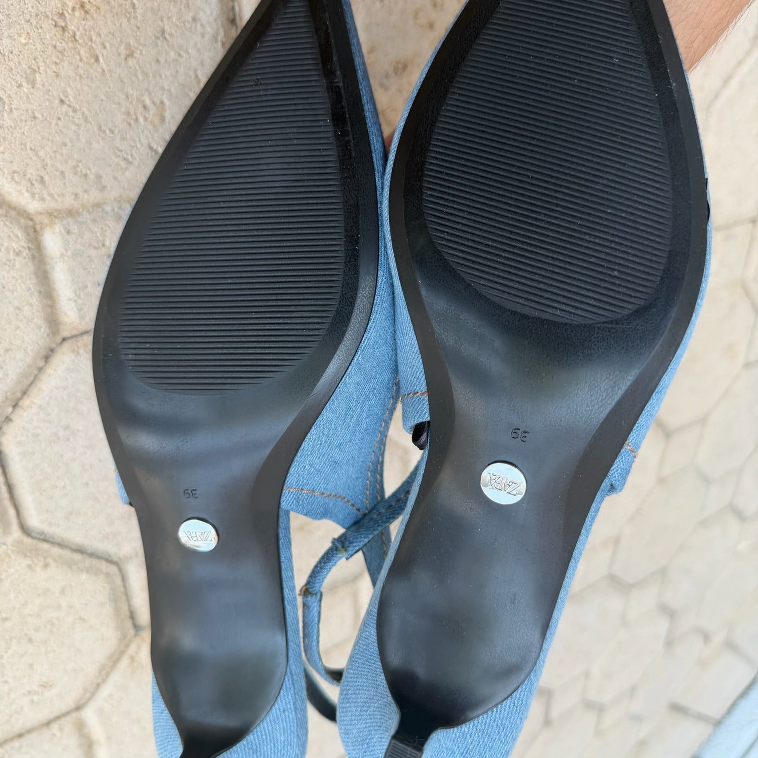 Zara Denim Slingback Kitten Heels Size 39 | Women's Pointed-Toe Pumps